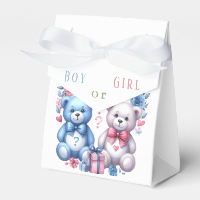Gender reveal baby shower Teddy Bear blue pink 4 - Favour Box (Front Side)
