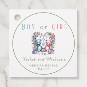 Gender reveal baby shower Teddy Bear blue pink Favour Tags