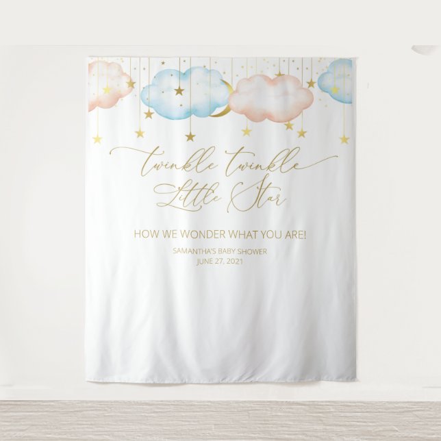 Gender Reveal Backdrop, Moon and Stars Tapestry (Front)