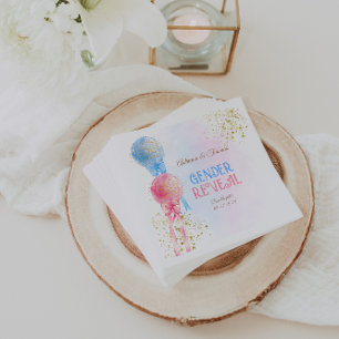 Gender Reveal Balloons Pink Blue Gold  Napkin
