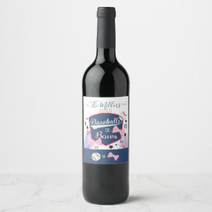 GENDER REVEAL BASEBALLS OR BOWS WINE LABEL