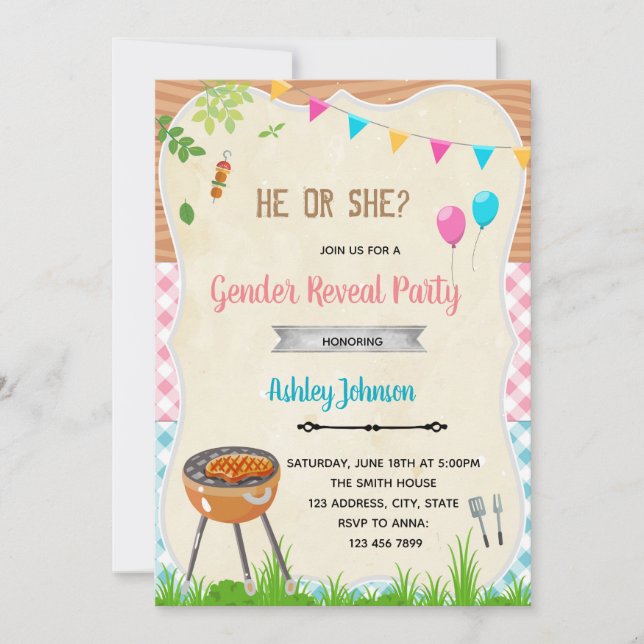 Gender reveal bbq party invitation (Front)