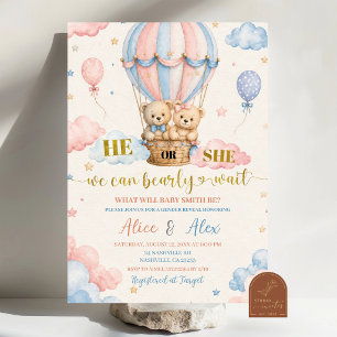 Gender Reveal Bear Air Ballon Invitation