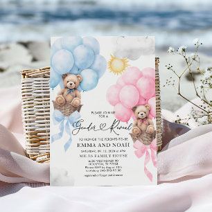 Gender Reveal Bear And Bow Invitation