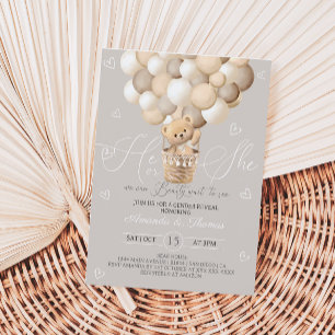 Gender Reveal Bear Neutral Muted Colours Invitation