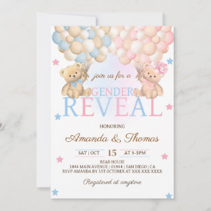 Gender Reveal Bear Themed Invitation