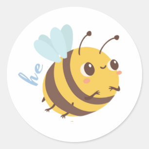 Gender Reveal Bee Theme Party Round Sticker He