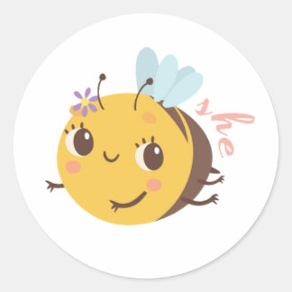 Gender Reveal Bee Vote Girl Round Sticker