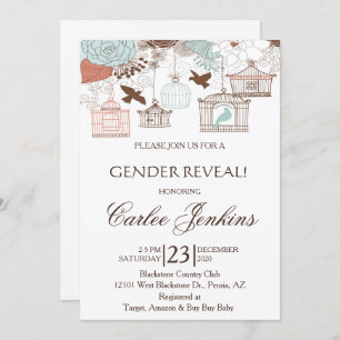 Gender Reveal Bird Cages Baby Shower Invite