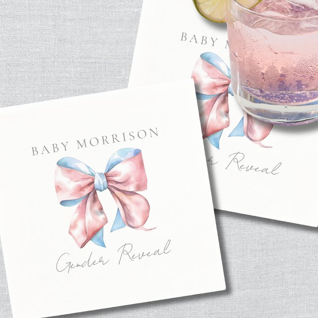 Gender Reveal Blue And Pink Bow Napkin (Gender Reveal Blue And Pink Bow Napkins)