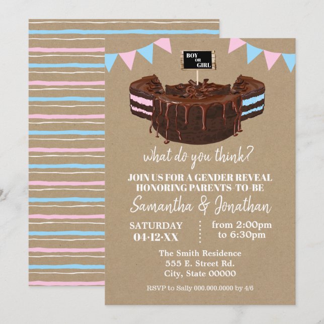 Gender Reveal Blue or Pink Cake Baby Shower Invitation (Front/Back)