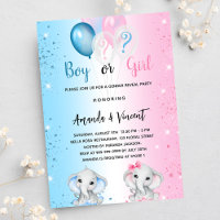 Gender reveal blue pink boy girl elephants