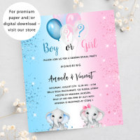 Gender reveal blue pink elephant budget invitation