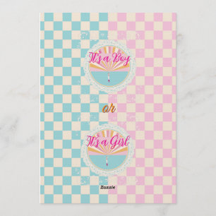 Gender Reveal Blue-Pink Plaid Checkered Invitation