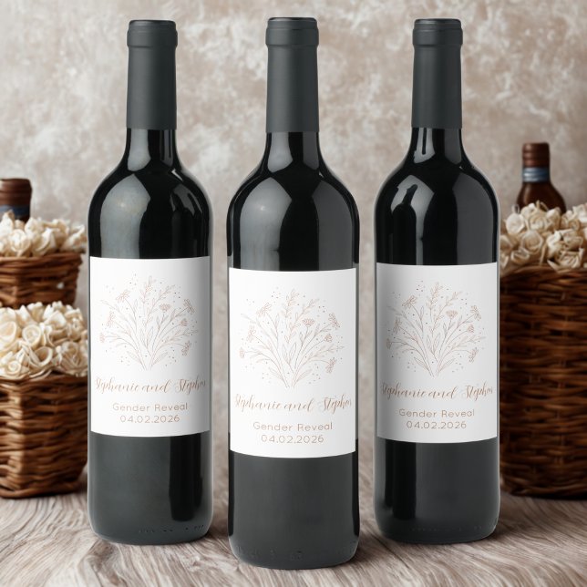 Gender Reveal - Boho Floral Wine Label (Gender reveal party label)