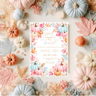 Gender Reveal Boho Pink Blue Pumpkin Floral Invitation