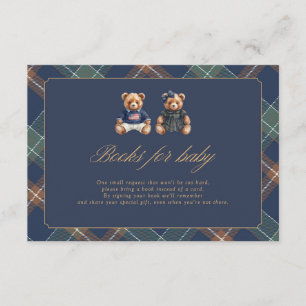 Gender Reveal Books for Baby Card Navy Plaid 3.5x5