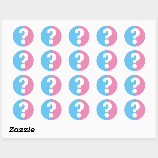 Gender reveal boy girl baby shower question mark classic round sticker (Sheet)