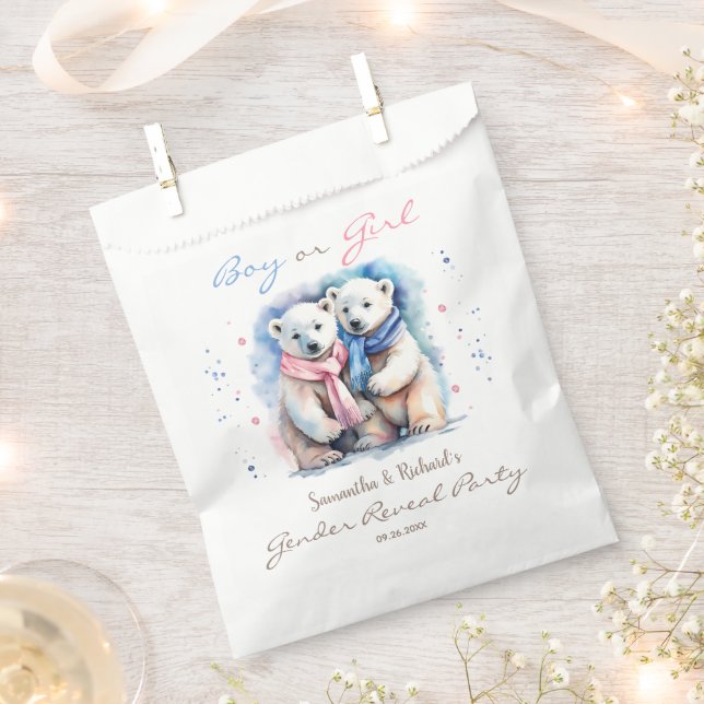 Gender Reveal Boy or Girl Baby Bear Winter  Favour Bags (Clipped)