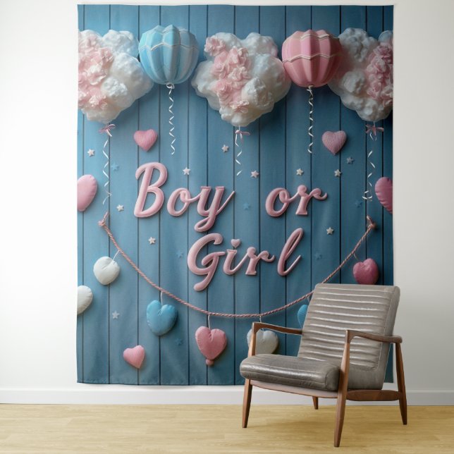 Gender Reveal Boy or Girl Backdrop Large Tapestry (In Situ)