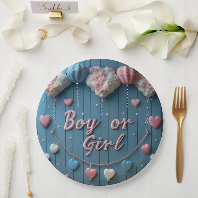 Gender Reveal Boy or Girl Paper Plates Pink Blue (Wedding)