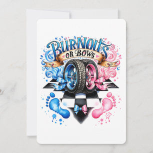 Gender Reveal Boy or Girl Party Cars Bows Stripes Invitation
