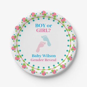 Gender Reveal Boy or Girl Pink Blue Paper Plate