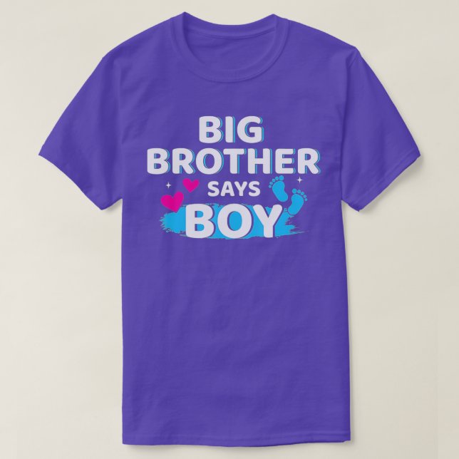 Gender reveal brother says boy matching baby party T-Shirt (Design Front)