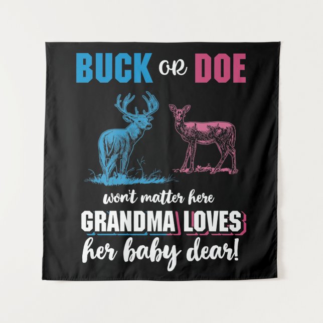 Gender Reveal Buck or Doe Party Grandma Tapestry (Front)
