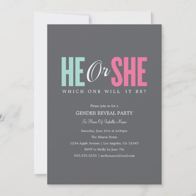 Gender Reveal - Charcoal | Party Invite (Front)