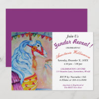 GENDER REVEAL COLORFUL CAROUSEL HORSE PARTY INVITE