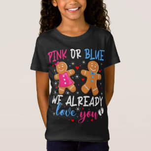Gender Reveal Cute Gingerbread Funny Pink Or Blue  T-Shirt