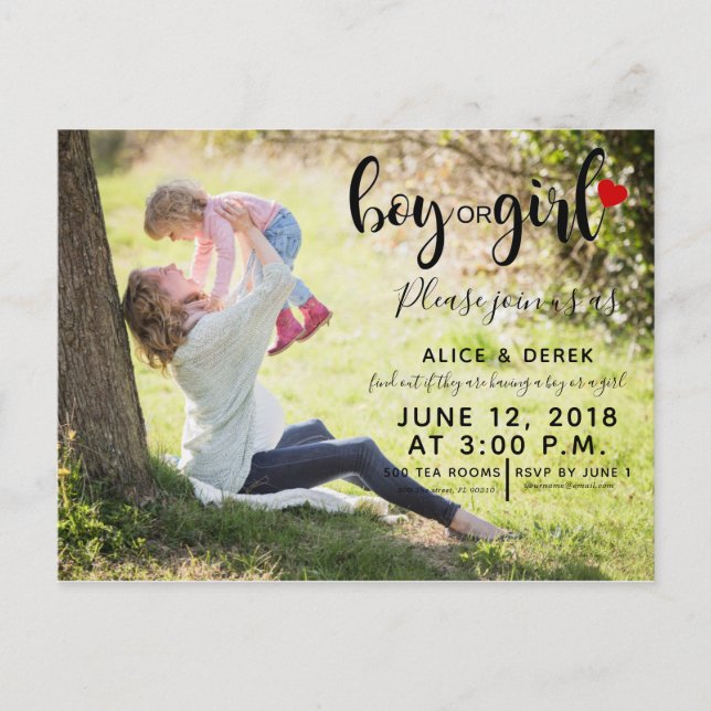 gender reveal editable invite, add your photo postcard (Front)