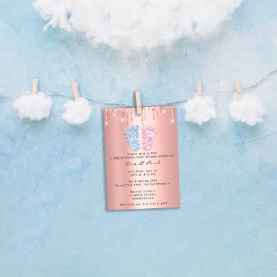 Gender Reveal Feet Glitter Pink Blue Drip Boy Girl Invitation