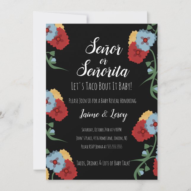 Gender Reveal Fiesta Mexican Florals Invitation (Front)