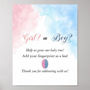Gender Reveal Fingerprint Tree Instruction Sign