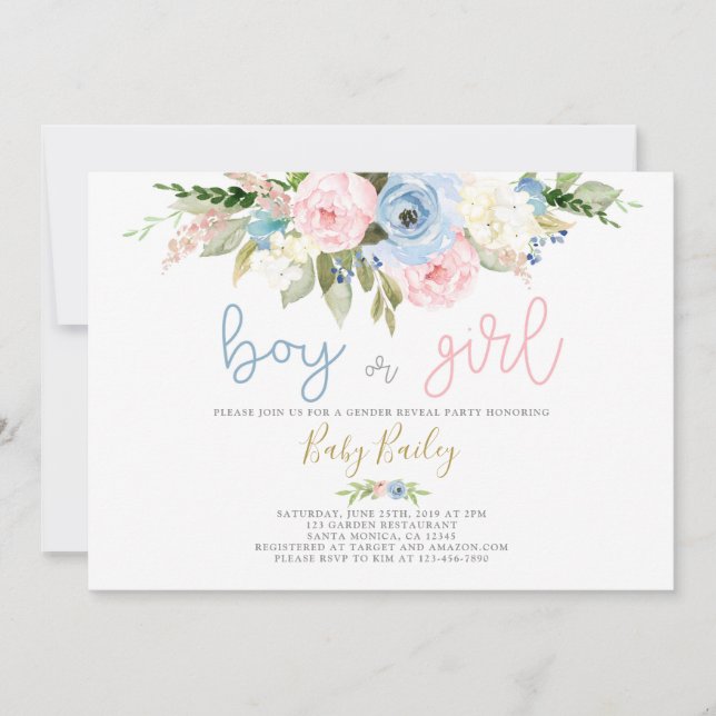 Gender reveal floral invitation (Front)