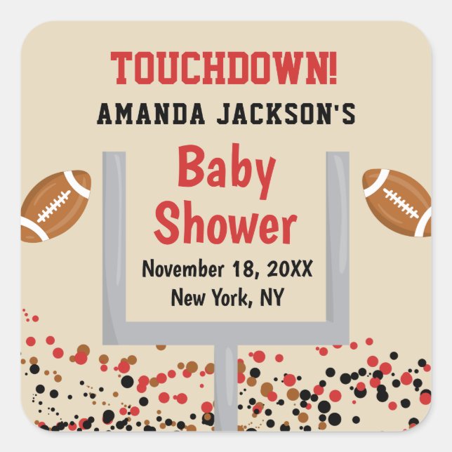Gender Reveal Football Baby Boy Shower Touchdown Square Sticker (Front)