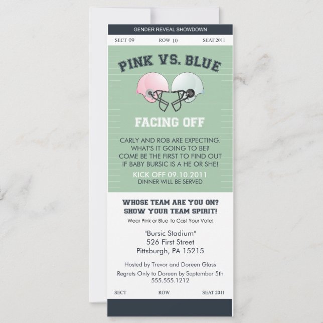 Gender Reveal Football Ticket Baby Shower Invitati Invitation (Front)