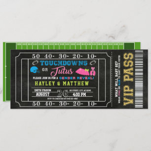 Gender Reveal Football Ticket Touchdown or Tutus Invitation