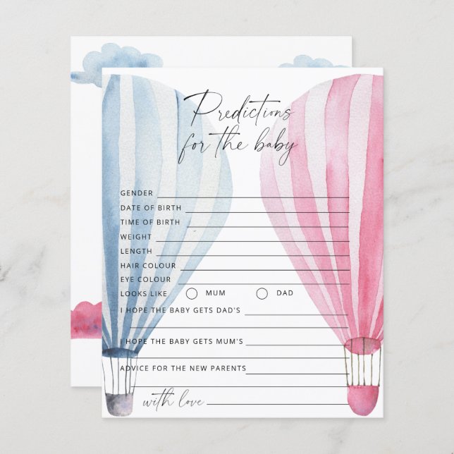 Gender Reveal game - baby predictions and advice (Front/Back)