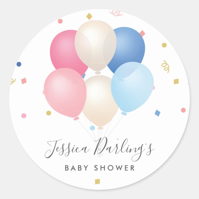 Gender reveal  | gender neutral balloons confetti classic round sticker (Front)