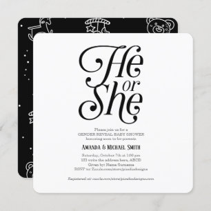 Gender Reveal, Gender Neutral, Modern, He or She Invitation