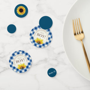 Gender Reveal Gingham and Sunflower Baby Q Confetti