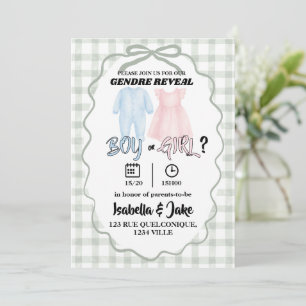 Gender Reveal Gingham Bow Baby Outfit Invite