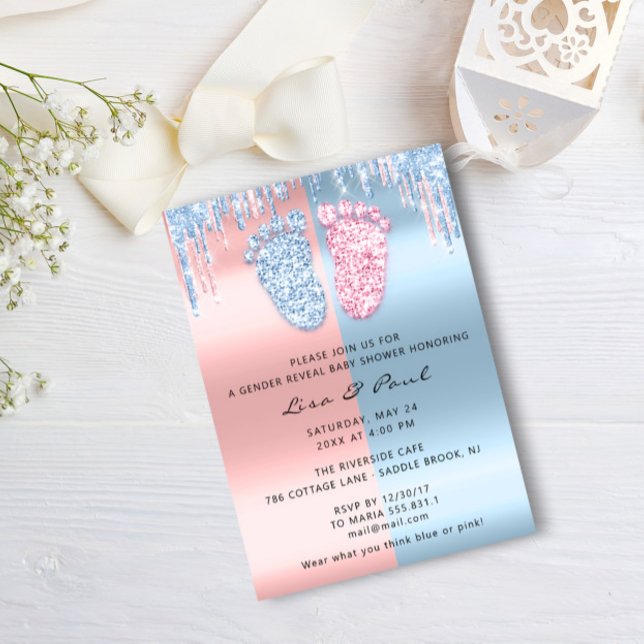 Gender Reveal Glitter DripsPink Blue Baby Boy Girl Invitation (Gender Reveal Glitter DripsPink Blue Baby Boy Girl Invitation)