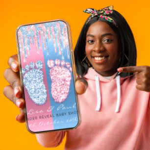 Gender Reveal Glitter VIP Pink Blue Baby Boy Girl Invitation