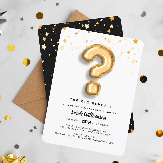 Gender Reveal Gold Foil Balloon Letter & Confetti Invitation (Gender Reveal Gold Foil Balloon Letter & Confetti Invitation)