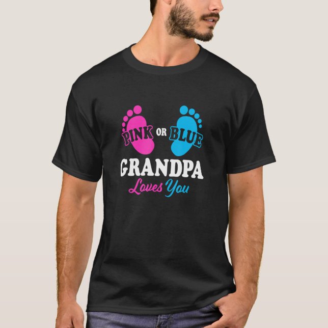 Gender Reveal Grandpa Baby Shower Granddad T-Shirt (Front)