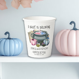 Gender Reveal Halloween Baby is Brewing Witch Paper Cups
